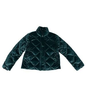Jason Wu Quilted Velvet Puffer Jacket Emerald‎ Green Size Medium Designer NWOT